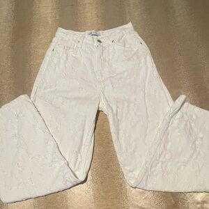 Zara White Embossed High-Rise Jeans